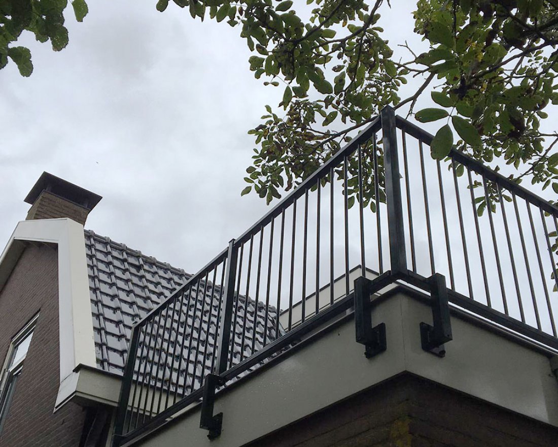 Hekwerk langs de rand van een terras bij een woning